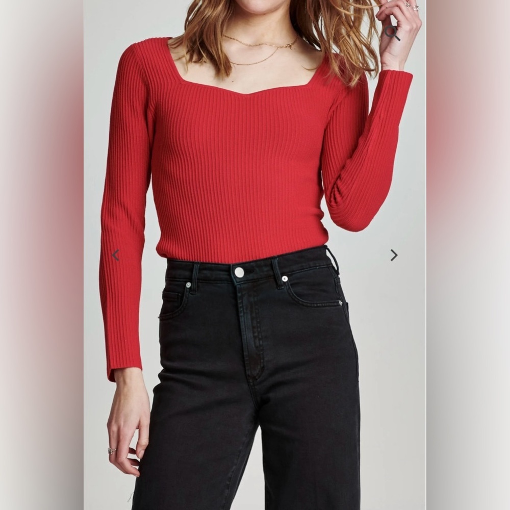 Another Love Garnet Red Blakeley Ribbed Sweater Sweatheart Neckline